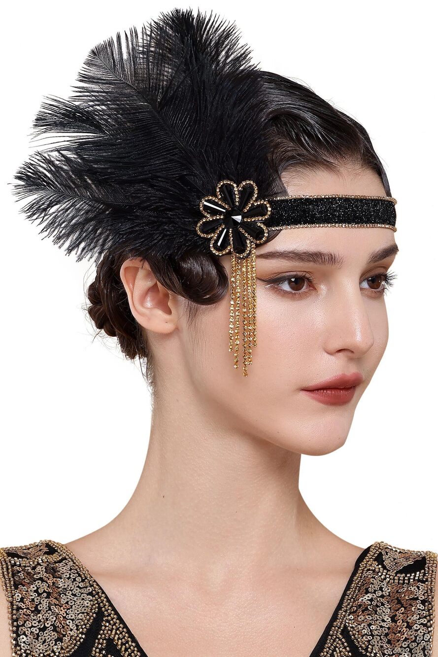9722 Flapper Headpiece - Flapper Feather Headband 1920s Gatsby Headpiece